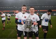 6 December 2020; Dundalk's Daniel Kelly, left, and Darragh Leahy celebrate following the Extra.ie FAI Cup Final match between Shamrock Rovers and Dundalk at the Aviva Stadium in Dublin. Photo by Stephen McCarthy/Sportsfile