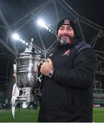 6 December 2020; Dundalk interim head coach Filippo Giovagnoli celebrates with the cup following the Extra.ie FAI Cup Final match between Shamrock Rovers and Dundalk at the Aviva Stadium in Dublin. Photo by Stephen McCarthy/Sportsfile