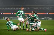 6 December 2020; Aaron Greene celebrates with Shamrock Rovers team-mates, from left, Graham Burke, Liam Scales, Aaron McEneff and Ronan Finn after scoring his side's first goal during the Extra.ie FAI Cup Final match between Shamrock Rovers and Dundalk at the Aviva Stadium in Dublin. Photo by Stephen McCarthy/Sportsfile