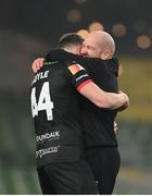 6 December 2020; Dundalk opposition analyst Shane Keegan, right, and Andy Boyle celebrate following the Extra.ie FAI Cup Final match between Shamrock Rovers and Dundalk at the Aviva Stadium in Dublin. Photo by Stephen McCarthy/Sportsfile