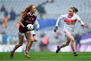 6 December 2020; Olivia Divilly of Galway in action against Ashling Hutchings of Cork during the TG4 All-Ireland Senior Ladies Football Championship Semi-Final match between Cork and Galway at Croke Park in Dublin. Photo by Ramsey Cardy/Sportsfile