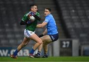 5 December 2020; Raymond Galligan of Cavan in action against David Byrne of Dublin during the GAA Football All-Ireland Senior Championship Semi-Final match between Cavan and Dublin at Croke Park in Dublin. Photo by Piaras Ó Mídheach/Sportsfile