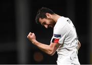 10 December 2020; Jordan Flores of Dundalk celebrates after scoring his side's first goal during the UEFA Europa League Group B match between Dundalk and Arsenal at the Aviva Stadium in Dublin. Photo by Ben McShane/Sportsfile