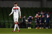 10 December 2020; Sean Gannon of Dundalk reacts after his side concede a goal, scored by Eddie Nketiah of Arsenal, during the UEFA Europa League Group B match between Dundalk and Arsenal at the Aviva Stadium in Dublin. Photo by Ben McShane/Sportsfile