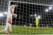10 December 2020; Dundalk's Daniel Cleary, left, and goalkeeper Gary Rogers react after conceding their opening goal during the UEFA Europa League Group B match between Dundalk and Arsenal at the Aviva Stadium in Dublin. Photo by Stephen McCarthy/Sportsfile