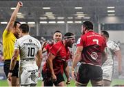 11 December 2020; Rob Herring of Ulster, centre, celebrates with team-mates after scoring his side's first try  during the Heineken Champions Cup Pool B Round 1 match between Ulster and Toulouse at Kingspan Stadium in Belfast. Photo by Ramsey Cardy/Sportsfile