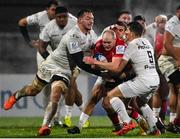 11 December 2020; Matt Faddes of Ulster is tackled by Rynhardt Elstadt, left, and Antoine Dupont of Toulouse during the Heineken Champions Cup Pool B Round 1 match between Ulster and Toulouse at Kingspan Stadium in Belfast. Photo by Ramsey Cardy/Sportsfile