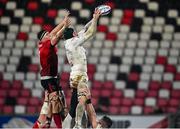 11 December 2020; Alban Placines of Toulouse and Matthew Rea of Ulster contest a line-out during the Heineken Champions Cup Pool B Round 1 match between Ulster and Toulouse at Kingspan Stadium in Belfast. Photo by Ramsey Cardy/Sportsfile