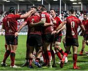 11 December 2020; Ulster players celebrate their side's third try scored by Rob Herring during the Heineken Champions Cup Pool B Round 1 match between Ulster and Toulouse at Kingspan Stadium in Belfast. Photo by John Dickson/Sportsfile