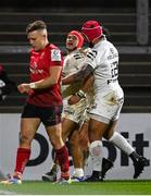 11 December 2020; Cheslin Kolbe of Toulouse, centre, is congratulated by team-mates after scoring his side's fourth try during the Heineken Champions Cup Pool B Round 1 match between Ulster and Toulouse at Kingspan Stadium in Belfast. Photo by Ramsey Cardy/Sportsfile