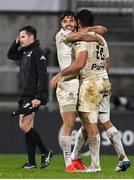 11 December 2020; Romain Ntamack, left, and Louis Madaule of Toulouse celebrate following the Heineken Champions Cup Pool B Round 1 match between Ulster and Toulouse at Kingspan Stadium in Belfast. Photo by Ramsey Cardy/Sportsfile