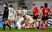 11 December 2020; Players from both sides react following the Heineken Champions Cup Pool B Round 1 match between Ulster and Toulouse at Kingspan Stadium in Belfast. Photo by Ramsey Cardy/Sportsfile