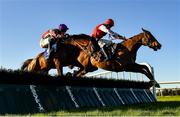 12 December 2020; Peckham Springs, right, with Adam Short up, jumps the last alongside eventual second place Toughari, with David Mullins up, on their way to winning the Thanks To All Our Sponsors In 2020 3-Y-O Maiden Hurdle at Fairyhouse Racecourse in Ratoath, Meath. Photo by Seb Daly/Sportsfile