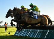 12 December 2020; Mattie's Mountain, with Kevin Brouder up, jumps the last on their way to winning the Irish Racing Industry Fundraiser For Children's Health Foundation Crumlin In Memory Of Pat Smullen Handicap Hurdle at Fairyhouse Racecourse in Ratoath, Meath. Photo by Seb Daly/Sportsfile