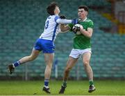 12 December 2020; Gary Sheehan of Limerick in action against Brayden Dee-Carter of Waterford during the Electric Ireland Munster GAA Football Minor Championship Quarter-Final match between Limerick and Waterford at LIT Gaelic Grounds in Limerick. Photo by Matt Browne/Sportsfile