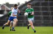 12 December 2020; Darragh Murray of Limerick in action against Oscar Geoghegan of Waterford during the Electric Ireland Munster GAA Football Minor Championship Quarter-Final match between Limerick and Waterford at LIT Gaelic Grounds in Limerick. Photo by Matt Browne/Sportsfile