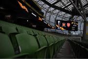 10 December 2020; A general view of the scoreboard ahead of the UEFA Europa League Group B match between Dundalk and Arsenal at the Aviva Stadium in Dublin. Photo by Ben McShane/Sportsfile