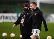 10 December 2020; Sean Hoare of Dundalk, right, and Dundalk social media content officer Gavin McLaughlin ahead of the UEFA Europa League Group B match between Dundalk and Arsenal at the Aviva Stadium in Dublin. Photo by Ben McShane/Sportsfile