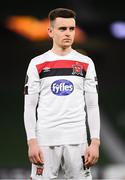 10 December 2020; Darragh Leahy of Dundalk ahead of the UEFA Europa League Group B match between Dundalk and Arsenal at the Aviva Stadium in Dublin. Photo by Ben McShane/Sportsfile