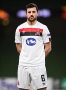 10 December 2020; Jordan Flores of Dundalk ahead of the UEFA Europa League Group B match between Dundalk and Arsenal at the Aviva Stadium in Dublin. Photo by Ben McShane/Sportsfile