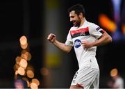10 December 2020; Jordan Flores of Dundalk celebrates after scoring his side's first goal during the UEFA Europa League Group B match between Dundalk and Arsenal at the Aviva Stadium in Dublin. Photo by Ben McShane/Sportsfile