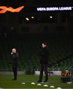 10 December 2020; Dundalk first team coach Shane Keegan, left, and Arsenal manager Mikel Arteta during the UEFA Europa League Group B match between Dundalk and Arsenal at the Aviva Stadium in Dublin. Photo by Ben McShane/Sportsfile