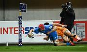 12 December 2020; Josh van der Flier of Leinster scores his side's first try despite the tackle of Yvan Reilhac of Montpellier during the Heineken Champions Cup Pool A Round 1 match between Montpellier and Leinster at the GGL Stadium in Montpellier, France. Photo by Harry Murphy/Sportsfile