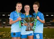 12 December 2020; Peamount United players, from left, Claire Walsh, Niamh Farrelly and Karen Duggan celebrate following the FAI Women's Senior Cup Final match between Cork City and Peamount United at Tallaght Stadium in Dublin. Photo by Stephen McCarthy/Sportsfile