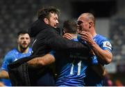 12 December 2020; Dave Kearney of Leinster is congratulated by Andrew Porter, left, and Rhys Ruddock, right, after scoring his side's third try during the Heineken Champions Cup Pool A Round 1 match between Montpellier and Leinster at the GGL Stadium in Montpellier, France. Photo by Harry Murphy/Sportsfile