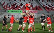 12 December 2020; Paddy Kelly of Munster A gathers possession of a line-out during the A Interprovincial Friendly between Ulster A and Munster A at Kingspan Stadium, Ravenhill Park, Belfast, Northern Ireland. Photo by John Dickson/Sportsfile