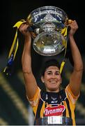 12 December 2020; Kilkenny captain Lucinda Gahan lifts the O'Duffy Cup after the Liberty Insurance All-Ireland Senior Camogie Championship Final match between Galway and Kilkenny at Croke Park in Dublin. Photo by Piaras Ó Mídheach/Sportsfile