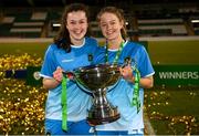12 December 2020; Della Doherty, left, and Becky Watkins of Peamount United celebrate following the FAI Women's Senior Cup Final match between Cork City and Peamount United at Tallaght Stadium in Dublin. Photo by Stephen McCarthy/Sportsfile