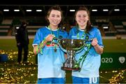 12 December 2020; Sadhbh Doyle, left, and Eleanor Ryan-Doyle of Peamount United celebrate following the FAI Women's Senior Cup Final match between Cork City and Peamount United at Tallaght Stadium in Dublin. Photo by Stephen McCarthy/Sportsfile