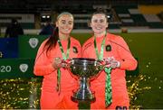 12 December 2020; Peamount United goalkeepers Naoisha McAloon, left, and Niamh Reid-Burke celebrate following the FAI Women's Senior Cup Final match between Cork City and Peamount United at Tallaght Stadium in Dublin. Photo by Stephen McCarthy/Sportsfile