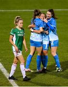 12 December 2020; Becky Watkins, left, is congratulated by Peamount United team-mates Megan Smyth-Lynch and Lauryn O’Callaghan, right, after scoring their fifth goal during the FAI Women's Senior Cup Final match between Cork City and Peamount United at Tallaght Stadium in Dublin. Photo by Stephen McCarthy/Sportsfile