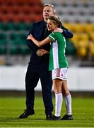 12 December 2020; Peamount United manager James O'Callaghan with Danielle Burke of Cork City following the FAI Women's Senior Cup Final match between Cork City and Peamount United at Tallaght Stadium in Dublin. Photo by Eóin Noonan/Sportsfile