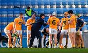 13 December 2020; Antrim manager Darren Gleeson speaks to his players during a water break in the first half of the Joe McDonagh Cup Final match between Kerry and Antrim at Croke Park in Dublin. Photo by Ray McManus/Sportsfile
