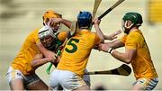 13 December 2020; Jason Diggins of Kerry in action against Antrim players, from left, Joe Maskey, Gerard Walsh and Niall McKenna during the Joe McDonagh Cup Final match between Kerry and Antrim at Croke Park in Dublin. Photo by Piaras Ó Mídheach/Sportsfile