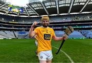 13 December 2020; Phelim Duffin of Antrim celebrates after the Joe McDonagh Cup Final match between Kerry and Antrim at Croke Park in Dublin. Photo by Piaras Ó Mídheach/Sportsfile