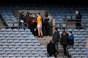 13 December 2020; Antrim captain Conor McCann is interviewed by press in the stand following their victory in the Joe McDonagh Cup Final match between Kerry and Antrim at Croke Park in Dublin. Photo by Ramsey Cardy/Sportsfile