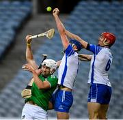 13 December 2020; Conor Prunty, centre, and Tadhg De Búrca of Waterford in action against Aaron Gillane of Limerick during the GAA Hurling All-Ireland Senior Championship Final match between Limerick and Waterford at Croke Park in Dublin. Photo by Ramsey Cardy/Sportsfile
