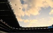 13 December 2020; The Irish Air Corps fly over Croke Park during the playing of Amhrán na bhFiann ahead of the GAA Hurling All-Ireland Senior Championship Final match between Limerick and Waterford at Croke Park in Dublin. Photo by Ray McManus/Sportsfile