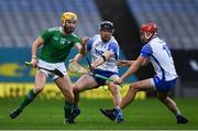 13 December 2020; Séamus Flanagan of Limerick in action against Kevin Moran, left, and Jack Prendergast of Waterford during the GAA Hurling All-Ireland Senior Championship Final match between Limerick and Waterford at Croke Park in Dublin. Photo by Ray McManus/Sportsfile