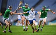 13 December 2020; Jamie Barron of Waterford in action against Limerick players, from left, Diarmaid Byrnes, Gearóid Hegarty and William O'Donoghue during the GAA Hurling All-Ireland Senior Championship Final match between Limerick and Waterford at Croke Park in Dublin. Photo by Stephen McCarthy/Sportsfile