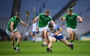13 December 2020; Jamie Barron of Waterford in action against Limerick players, from left, Diarmaid Byrnes, Gearóid Hegarty and William O'Donoghue during the GAA Hurling All-Ireland Senior Championship Final match between Limerick and Waterford at Croke Park in Dublin. Photo by Stephen McCarthy/Sportsfile