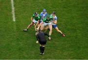 13 December 2020; Referee Fergal Horgan thows in the ball between Darragh O'Donovan, left, and William O'Donoghue of Limerick and Kieran Bennett, left, and Jamie Barron of Waterford to start the GAA Hurling All-Ireland Senior Championship Final match between Limerick and Waterford at Croke Park in Dublin. Photo by Daire Brennan/Sportsfile