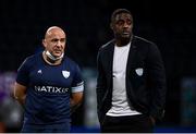13 December 2020; Racing 92 Director of Rugby Laurent Travers and Sporting Director Nyanga Yannick prior to the Heineken Champions Cup Pool B Round 1 match between Racing 92 and Connacht at La Defense Arena in Paris, France. Photo by Harry Murphy/Sportsfile