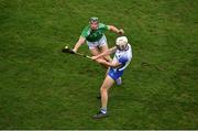 13 December 2020; Jack Fagan of Waterford has his shot blocked by Seán Finn of Limerick in action against /during the GAA Hurling All-Ireland Senior Championship Final match between Limerick and Waterford at Croke Park in Dublin. Photo by Daire Brennan/Sportsfile