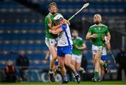 13 December 2020; Colin Dunford of Waterford is tackled by William O'Donoghue of Limerick during the GAA Hurling All-Ireland Senior Championship Final match between Limerick and Waterford at Croke Park in Dublin. Photo by Piaras Ó Mídheach/Sportsfile