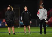 13 December 2020; Harlequins scrum coach Adam Jones, left, line-out coach Jerry Flannery, centre, and head coach Paul Gustard prior to the Heineken Champions Cup Pool B Round 1 match between Munster and Harlequins at Thomond Park in Limerick. Photo by Seb Daly/Sportsfile
